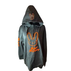 American Comfort Bad Bunny Hoodie Black Neon Orange Logo Mens Large NWT